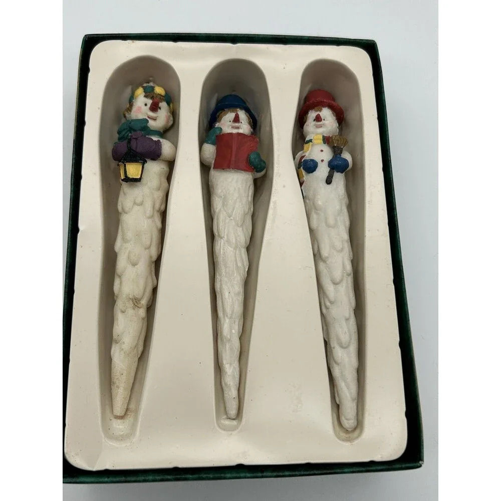Vintage Holiday Snowmen Set of 3 Icicles Ornament Christmas Decor